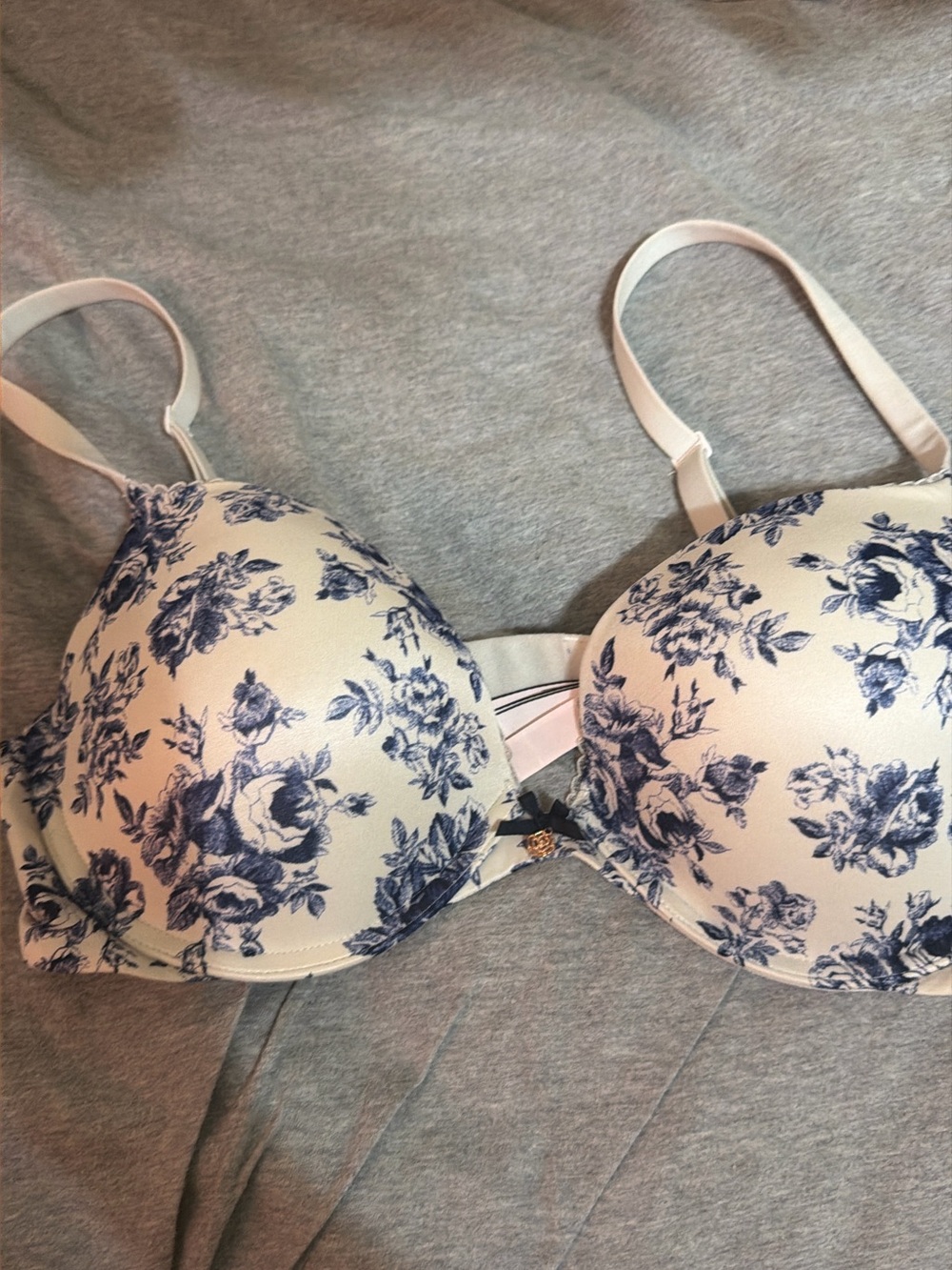 Victoria's Secret Cream Bra with Navy Floral Print